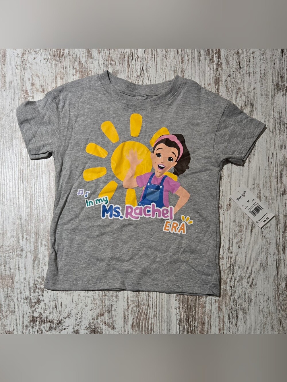 Ms. Rachel Kids' Graphic Tee - Gray with Yellow Sun 5T